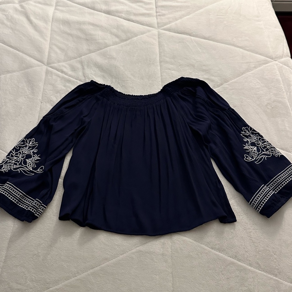 Navy Off the Shoulder Long Sleeve